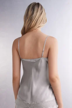 Bluzka na ramiączkach z jedwabiu i koronki