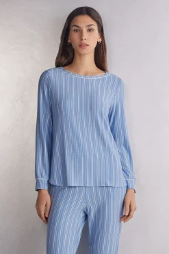 Bluzka z Modalu z Dekoltem w Łódkę Oxford Stripes