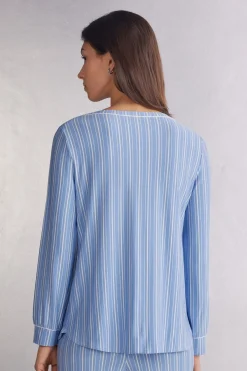 Bluzka z Modalu z Dekoltem w Łódkę Oxford Stripes
