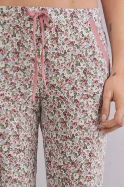 Długie Spodnie z Modalu ze Ściągaczem Floral Romance