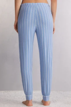 Długie Spodnie z Modalu ze Ściągaczami Oxford Stripes