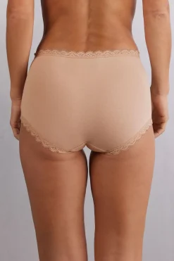 Figi Culotte z Wysokim Stanem z Bawełny i Koronki