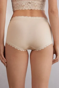 Figi Culotte z Wysokim Stanem z Bawełny i Koronki