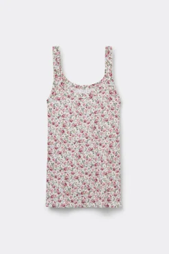 Koszulka z Prążkowanego Modalu Floral Romance