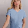 Lniana Bluzka z Krótkim Rękawem i Dekoltem w Szpic