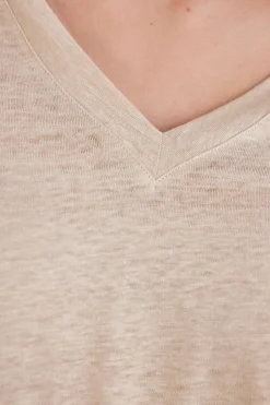 Lniana Bluzka z Krótkim Rękawem i Dekoltem w Szpic
