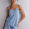 Lniany Top z Dekoltem w Szpic