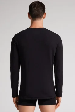 Longsleeve z Modalu z Kaszmirem z Dekoltem Pod Szyję