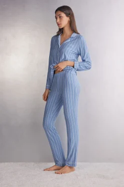 Proste Spodnie z Modalu Oxford Stripes