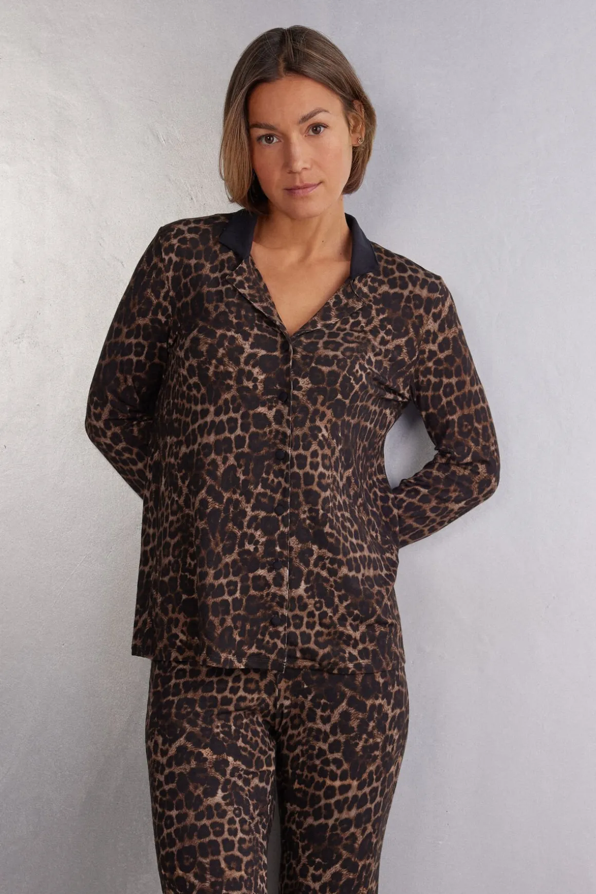 Rozpinana Bluzka z Długim Rękawem z Modalu Luxurious Leopard