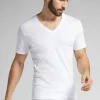 T-shirt z Dekoltem w Kształcie Litery V z Merceryzowanej Bawełny Premium