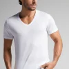 T-shirt z Dekoltem w Kształcie Litery V z Bawełny Superior Extrafine