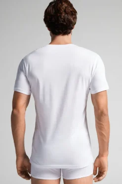 T-shirt z Dekoltem w Kształcie Litery V z Bawełny Superior Extrafine