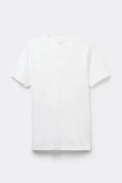 T-shirt z Dekoltem w Kształcie Litery V z Merceryzowanej Bawełny Premium