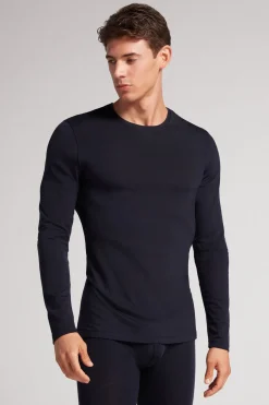 T-shirt z Długim Rękawem z Wełny Merino Okrągły Dekolt
