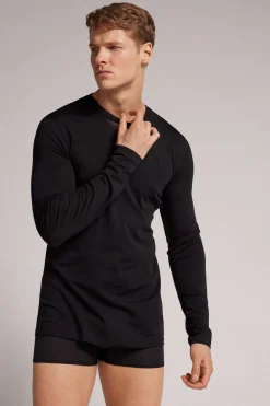 T-shirt z Długim Rękawem z Wełny Merino Okrągły Dekolt